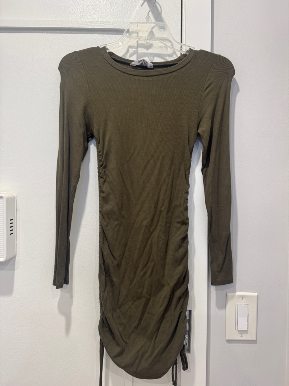Steve Madden Olive Long-Sleeve Ruched Bodycon Dress